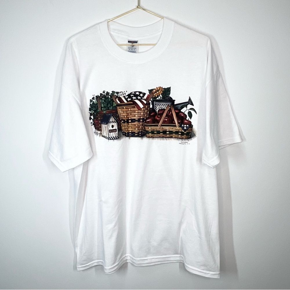 90s Laurie Korsgaden Americana Picnic Basket Short Sleeve T Shirt XL